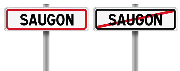 Panneau de SAUGON à l'Entrée et à la Sortie - Fond Transparent ou Blanc Disponible