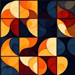 seamless pattern, Vibrant abstract pattern with curves and shapes in warm colors, perfect for modern decor or artistic projects.