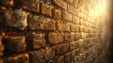 Brick wall retro style deep perspective abstract background gold color warm light