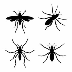 Set of Mosquito menace silhouette, Bloodsucking buzzers outline, Mosquito side view icon set.