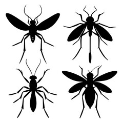 Set of Mosquito menace silhouette, Bloodsucking buzzers outline, Mosquito side view icon set.