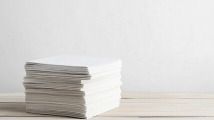 Neatly Organized Stacks of Paper Sheets on Light Wooden Table
