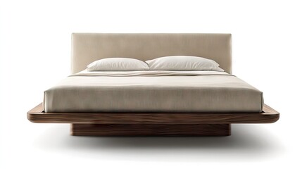 Obraz premium A middle-style bed with a simple yet elegant design, perfect for a contemporary bedroom.
