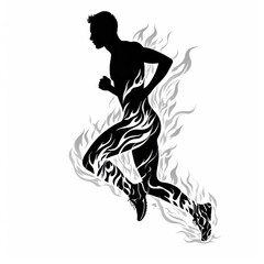 A silhouette of a runner engulfed in flames symbolizing determination perseverance passion motivation and achieving goals silhouette runner Illustration 