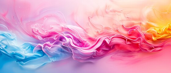 Fototapeta premium A detailed view of a multihued wave overlaid on a wallpaper featuring pink, blue, yellow, and pink hues