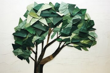 Abstract green tree ripped paper art plant leaf.