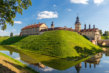 Fototapeta premium Nesvizh, Belarus - 08.08.2024 - Shot of the well know architectural landmark , Radzwill castle. Landmark