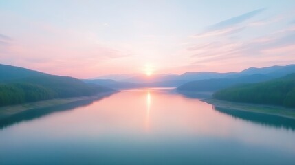 Fototapeta premium A beautiful lake with a sunset in the background