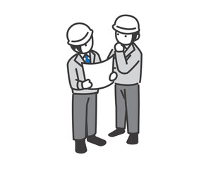 建設現場で打ち合わせをする作業員のアイソメベクターイラスト素材