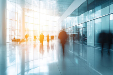 Daytime Activity in a Modern Business Workplace with People Arriving. motion blur