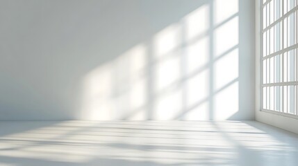 Abstract plain solid light studio background for product presentation. Empty room with shadows of window. Display product with blurred backdrop.