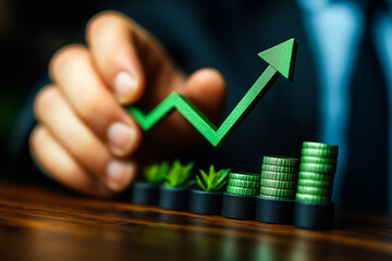 Growth or investment, wealth or earning rising up graph, business sales or profit increase concept.