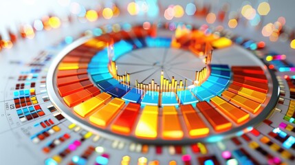 Vibrant digital visualization with colorful data patterns representing analytics and statistical insights in a futuristic design.