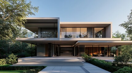 Exterior view of multiple modern house. Architecture 3d rendering of minimal modern house with natural landscape. Front of modern House background.