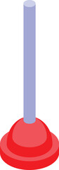Red rubber plunger with a blue handle standing on a white background
