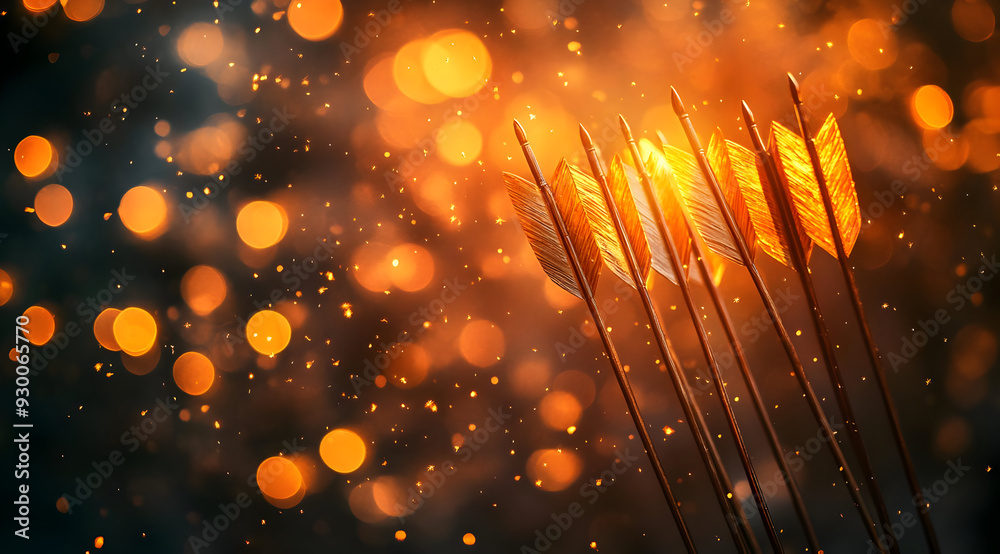 Poster a close-up of arrows against a backdrop of glowing bokeh lights, creating a captivating and dynamic 