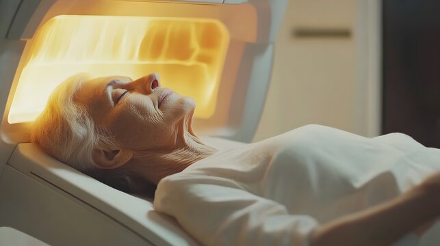Elderly Patient Receiving Bone Density Scan in Calming Medical Setting