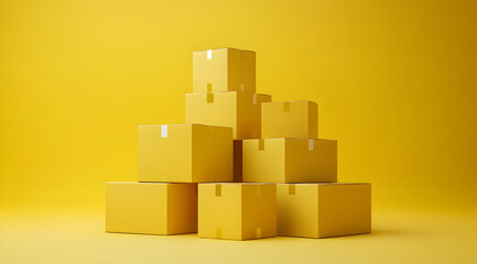 Obraz premium A vibrant stack of yellow boxes against a bright yellow background, perfect for packaging, shipping, or logistics themes.