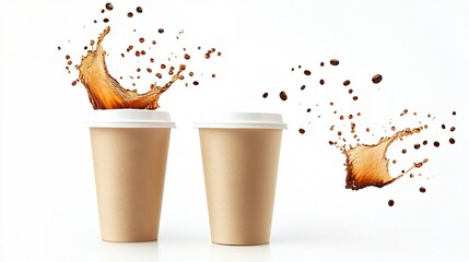 Takeaway Paper Cup with Splashing Coffee and Plastic Lid