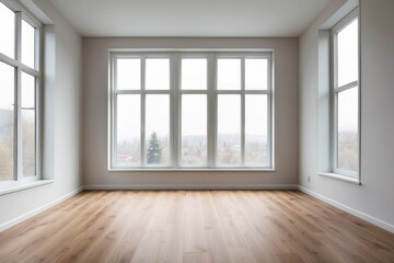 Empty Room with Large Windows and Hardwood Floor