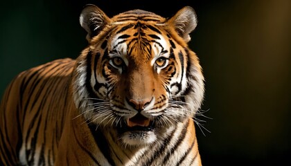 Fototapeta premium Beautiful close up detail portrait of big Siberian or Amur tiger on black background