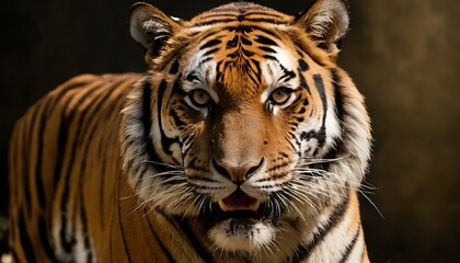 Fototapeta premium wild female bengal tiger or panthera tigris fine art portrait walking head on or territory stroll in summer season morning5