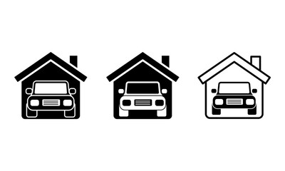 car in a house, illustration of garage and automotive reparation and service workshop, car dealer and showroom icon vector
