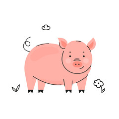 Vector illustration of cute pink pig