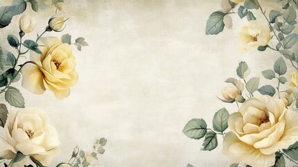 A soft, floral background featuring yellow roses and leaves, ideal for invitations or stationery.