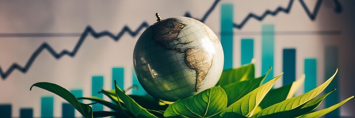 a glowing earth globe with financial graphs in the background.signifying the interconnected nature of global economics and data flow. Business.