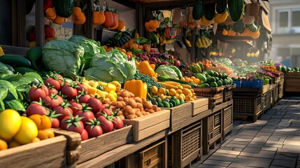 Obraz premium Organic Vegetable Market Stalls Showcasing Fresh 3D Produce