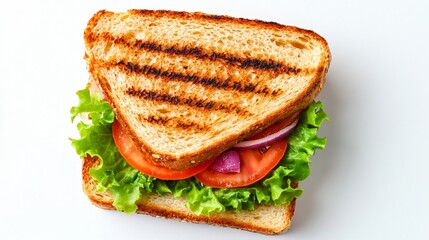 Delicious Toasted Bread Sandwich Isolated on White Background