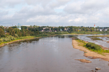 Fototapeta premium View of the Sukhona River floodplain in the city of Totma, Vologda region, Russia