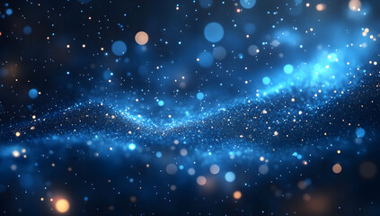 Obraz premium Beautiful cosmic background featuring blue and gold particles creating a mesmerizing effect in deep space.