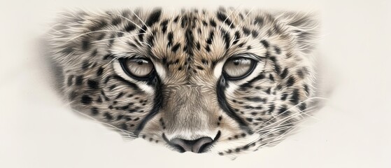  A clear depiction of a cheetah's face is featured in the image, against a pristine white backdrop