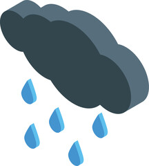 Dark grey cloud pouring rain in isometric view, perfect for weather related projects