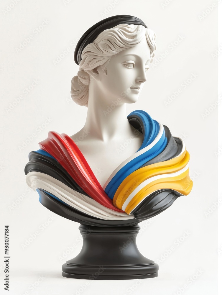 Wall mural Modern Classical Bust with Colorful Abstract Elements on White Background