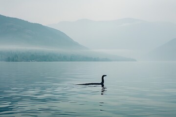 Obraz premium Nessie silhouette in Loch Ness, Scotland.