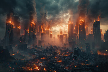 Obraz premium Picture of destroyed city by fire generative Ai
