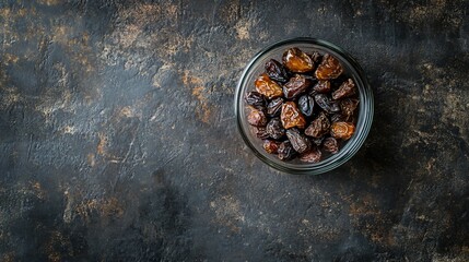 Delicious Sweet Dried Dates in Glass Bowl Top View