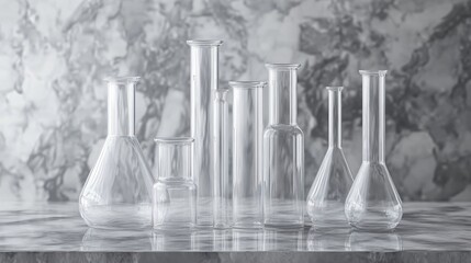 Closeup of Test Tubes on Grey Marble Laboratory Table