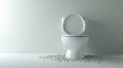 Clean White Toilet Bowl with Nails - Hemorrhoids Concept - Stock Photo