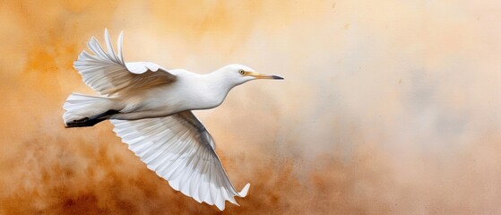 Obraz premium A white bird in flight, wings expanded, head tilted