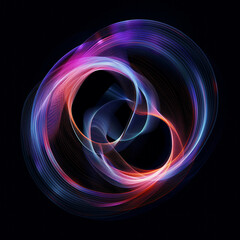 Abstract holographic element with a swirling, dynamic pattern on a black background