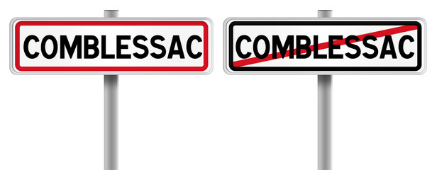 Panneau de COMBLESSAC à l'Entrée et à la Sortie - Fond Transparent ou Blanc Disponible