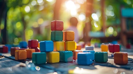 Obraz premium Joyful Playtime: Colorful Wooden Cubes for Fun and Educational Development