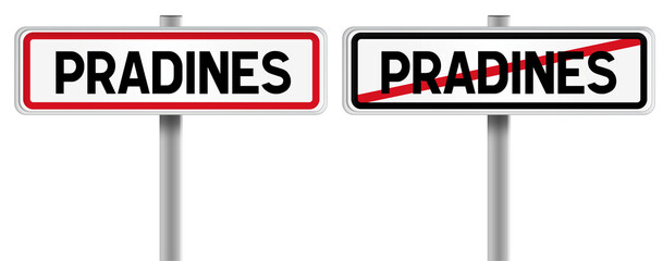 Panneau de PRADINES à l'Entrée et à la Sortie - Fond Transparent ou Blanc Disponible