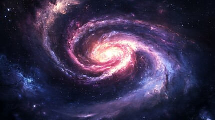 A beautiful spiral galaxy that radiates radiant cosmic energy against a dark starry sky. Brightly swirling nebulae add mystery and awe.