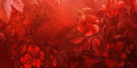 Vibrant red floral pattern with delicate flowers and leaves, perfect for backgrounds and decorative designs.