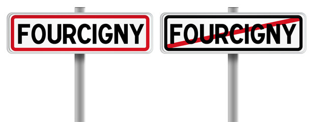 Panneau de FOURCIGNY à l'Entrée et à la Sortie - Fond Transparent ou Blanc Disponible